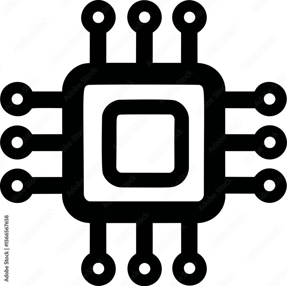 Poster black and white computer microchip icon illustration