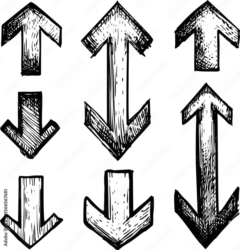 Poster black and white sketched arrows pointing up and down