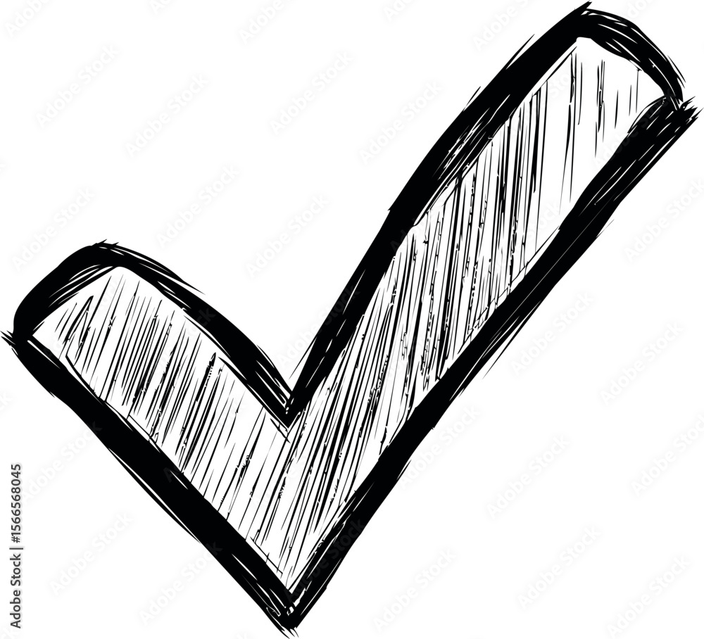 Poster hand drawn black and white check mark with sketchy lines