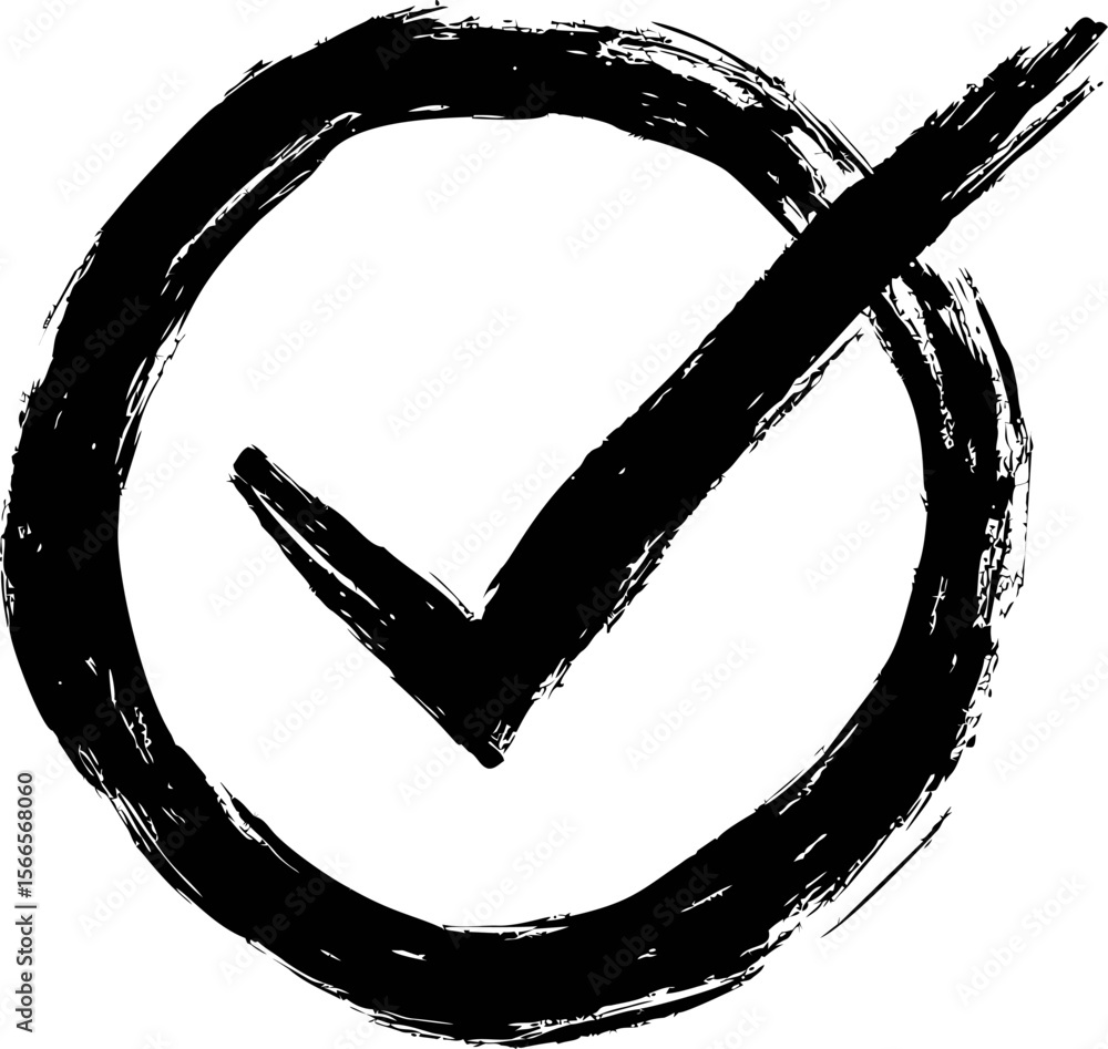 Poster black brush stroke circle with check mark symbol