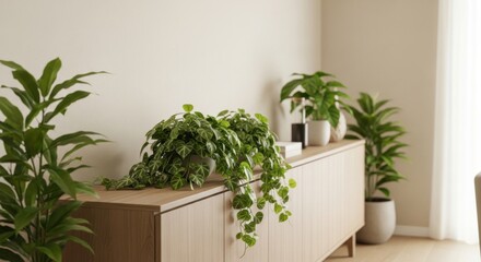 Indoor Potted Plants on Cabinet Create Calm Interior