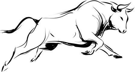 Obraz premium Dynamic black and white sketch of a leaping bull in mid-air movement