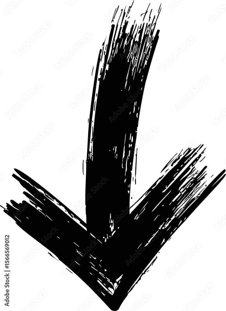 Poster Abstract black brush stroke arrow pointing down