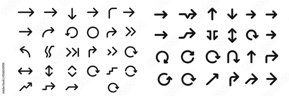 Poster vector icons of various directional arrows and paths for design and navigation purposes displayed on