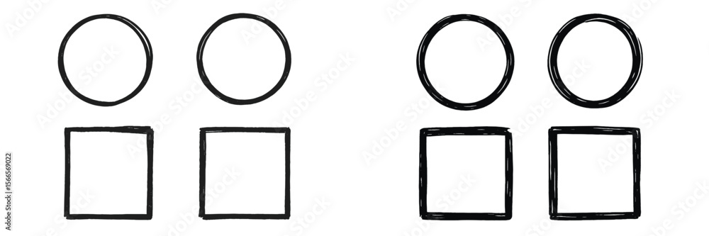 Poster shapes and figures comparison demonstrating circles and squares in a minimalist hand-drawn style on 