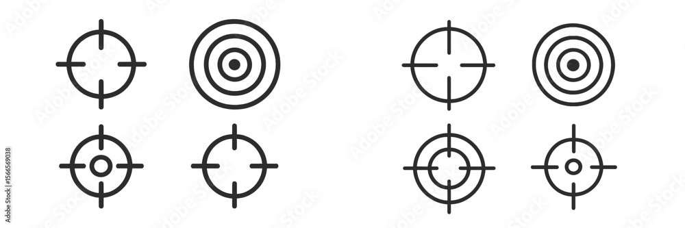 Poster various target symbols arranged in a grid illustrating design options for aiming or focusing