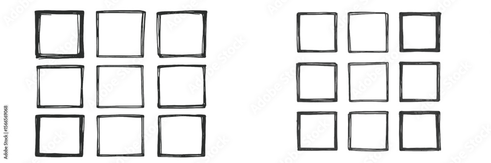 Poster drawn empty squares arranged in a grid, showcasing symmetrical patterns in a minimalist design