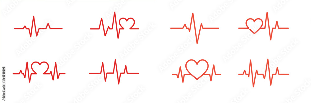 Poster heartbeat icons representing love and health in a minimalistic design for visual communication