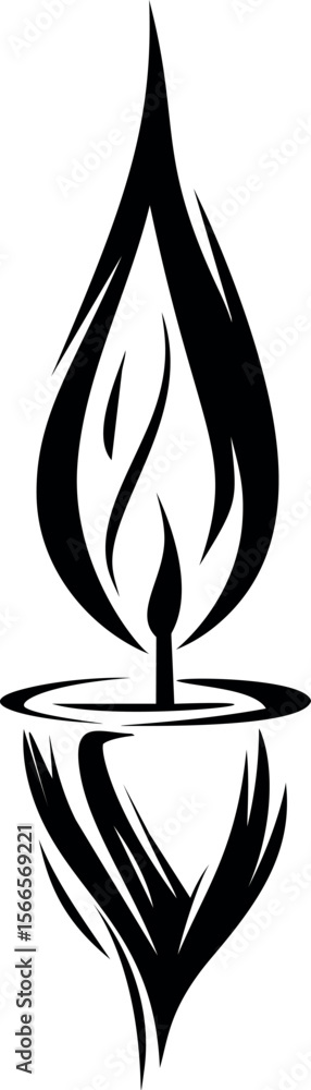 Poster Abstract black flame and candle design with smooth curves and sharp points