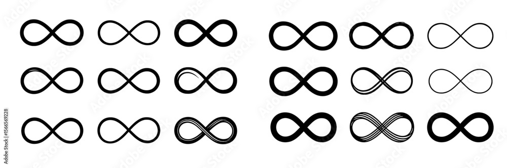 Poster different designs of infinity symbols displayed in a grid pattern showcasing various styles and arti