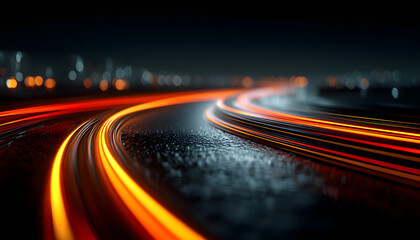 Abstract digital data visualization. Glowing orange and red lines on dark background. Network of connections, tech concept. Illustration represents modern technology, innovation, cyberspace, future.