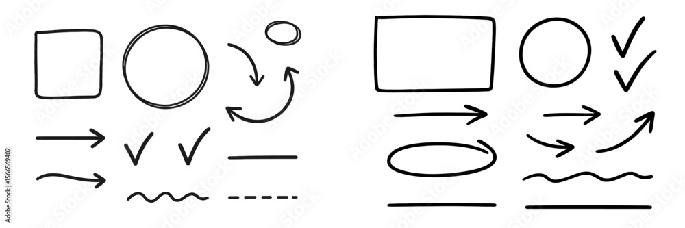 Poster black and white sketch of shapes and arrows illustrating movement and direction in a simple design f