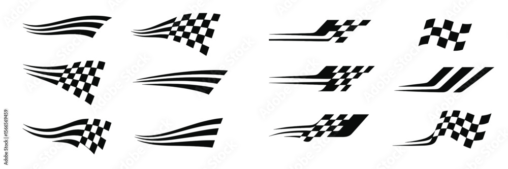 Poster graphic design elements featuring race flags and dynamic motion lines for automotive themes