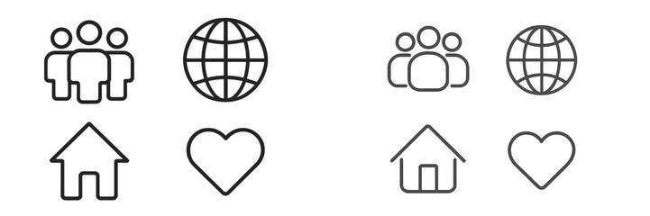 Symbols illustrating community, connection, love, and home in minimalist design suitable for various applications
