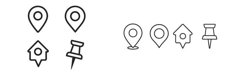 Cluster of location symbols and icons showing various points of interest and navigation elements in a creative design
