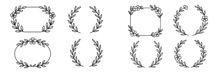 Elegant floral frame designs for invitations, cards, and decorations in black and white illustrations