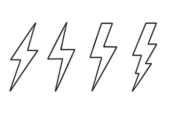 Simple outlines of lightning bolts in various styles on a white background depict energy and power