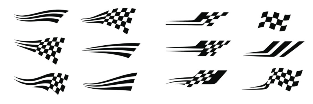 Graphic design elements featuring race flags and dynamic motion lines for automotive themes
