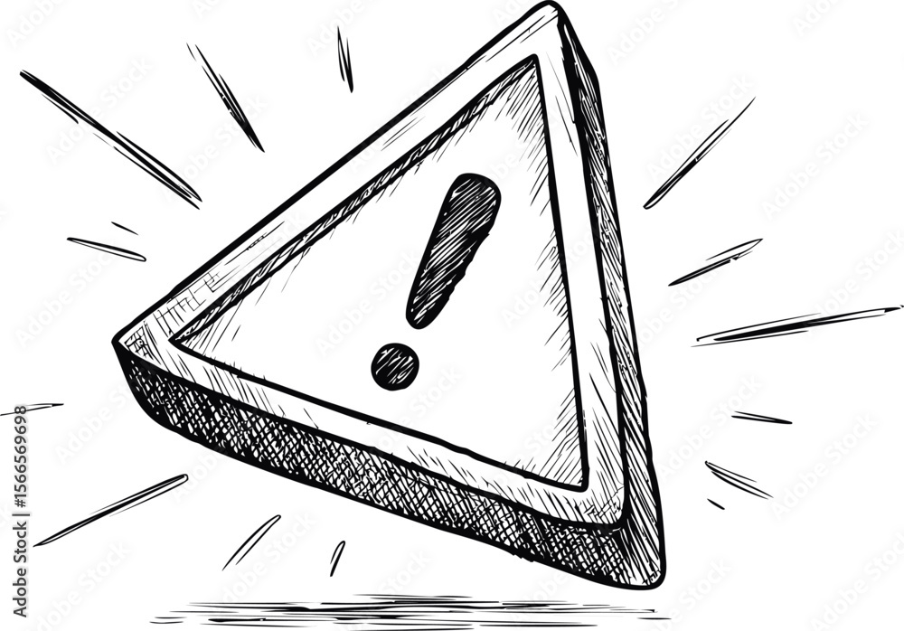 Poster Sketch of a triangular warning sign with exclamation mark and lines