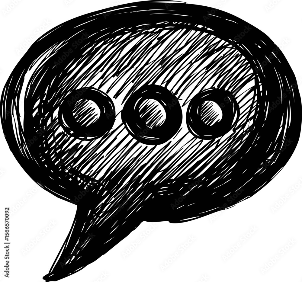 Poster black and white sketched speech bubble with ellipsis for text communication