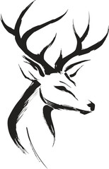 Stylized black ink drawing of a majestic deer head silhouette on white