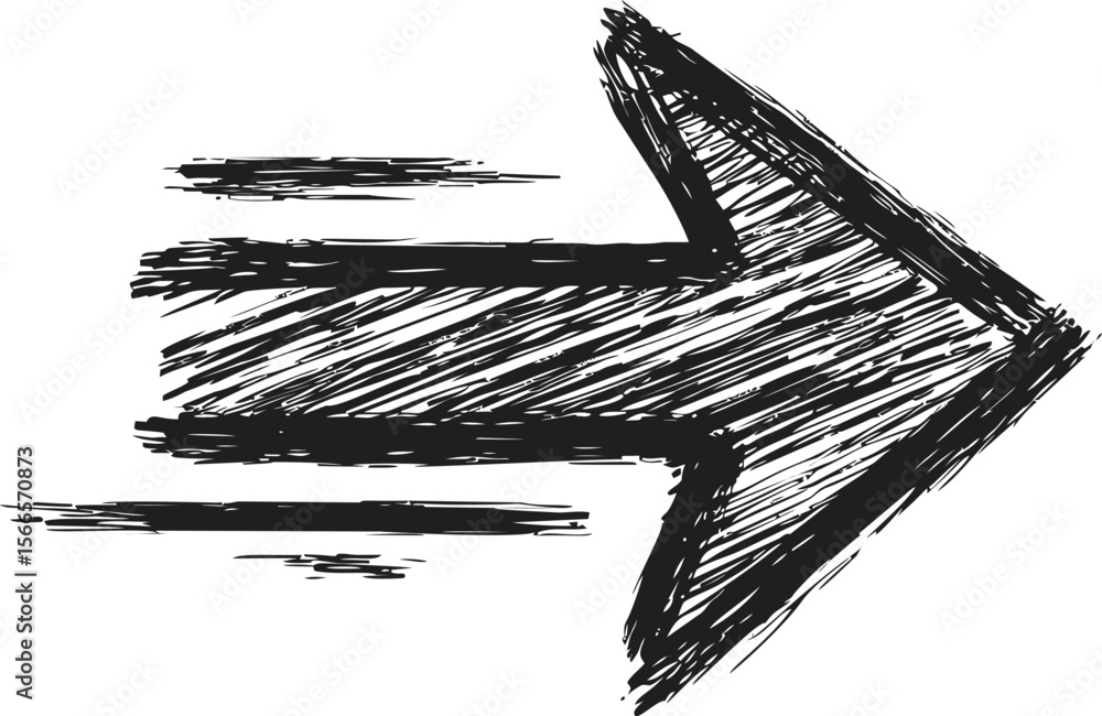 Poster Black sketched arrow pointing right with dynamic motion lines