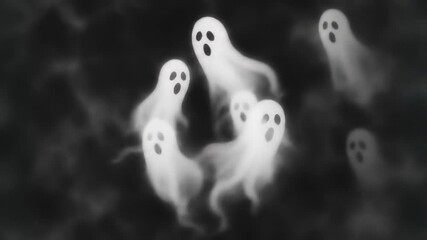 Whimsical ghost animation with spooky halloween white spirits floating in dark misty night scene. concept of eerie holiday spirits, halloween animation, ghost cartoon. Animation - Powered by Adobe