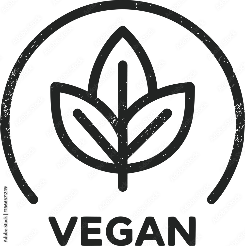Poster black and white vegan icon featuring a leaf in a circular design