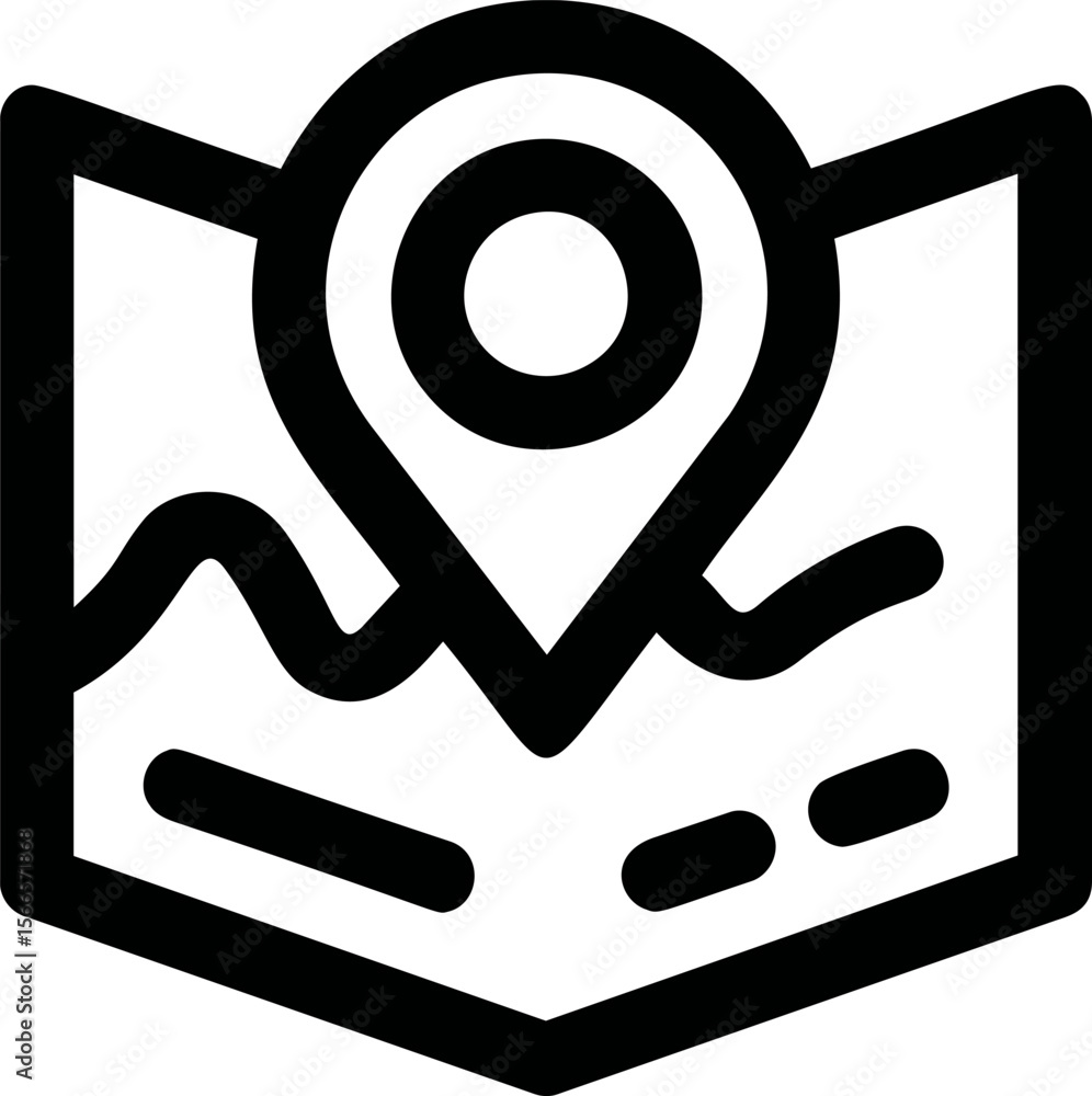 Poster Map with location pin icon in bold black lines indicating navigation