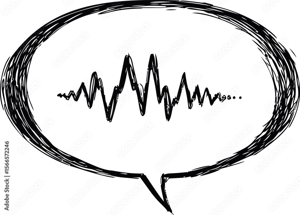 Poster black sound waveform inside a speech bubble with scribble effect illustration
