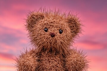 Fototapeta premium A Bear's Gentle Gaze Under a Pink Sky