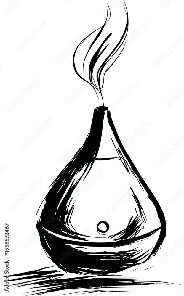 Poster fluid abstract ink sketch of a teardrop shape with flame effect