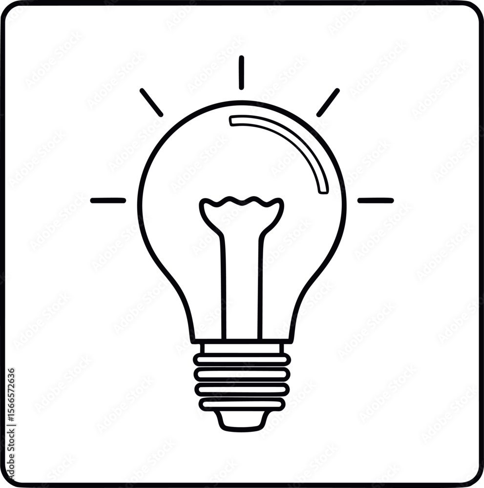 Poster Light bulb icon with glowing lines and a simple black and white design