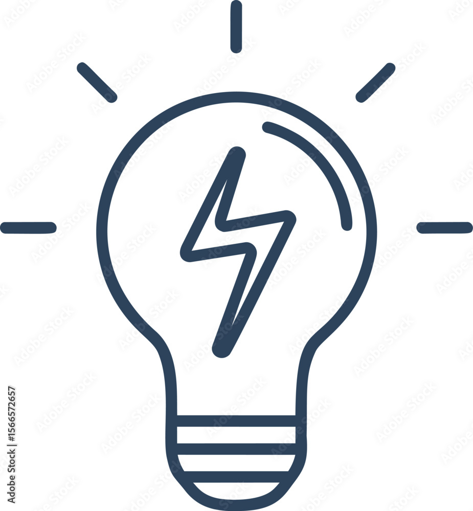 Poster Light bulb icon with a lightning bolt representing an idea in line art style