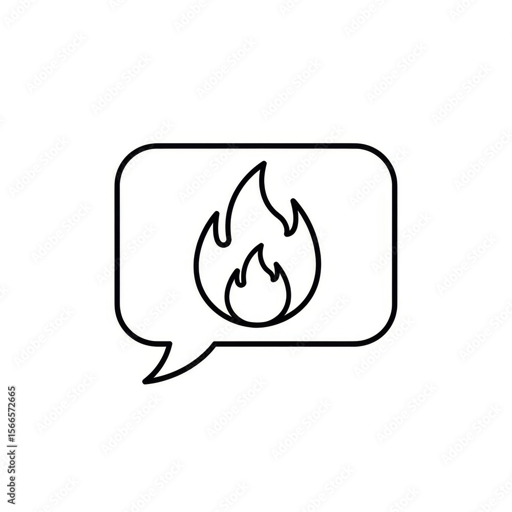 Aufkleber outline of a speech bubble containing a flame symbol on a white background in a simple vector style