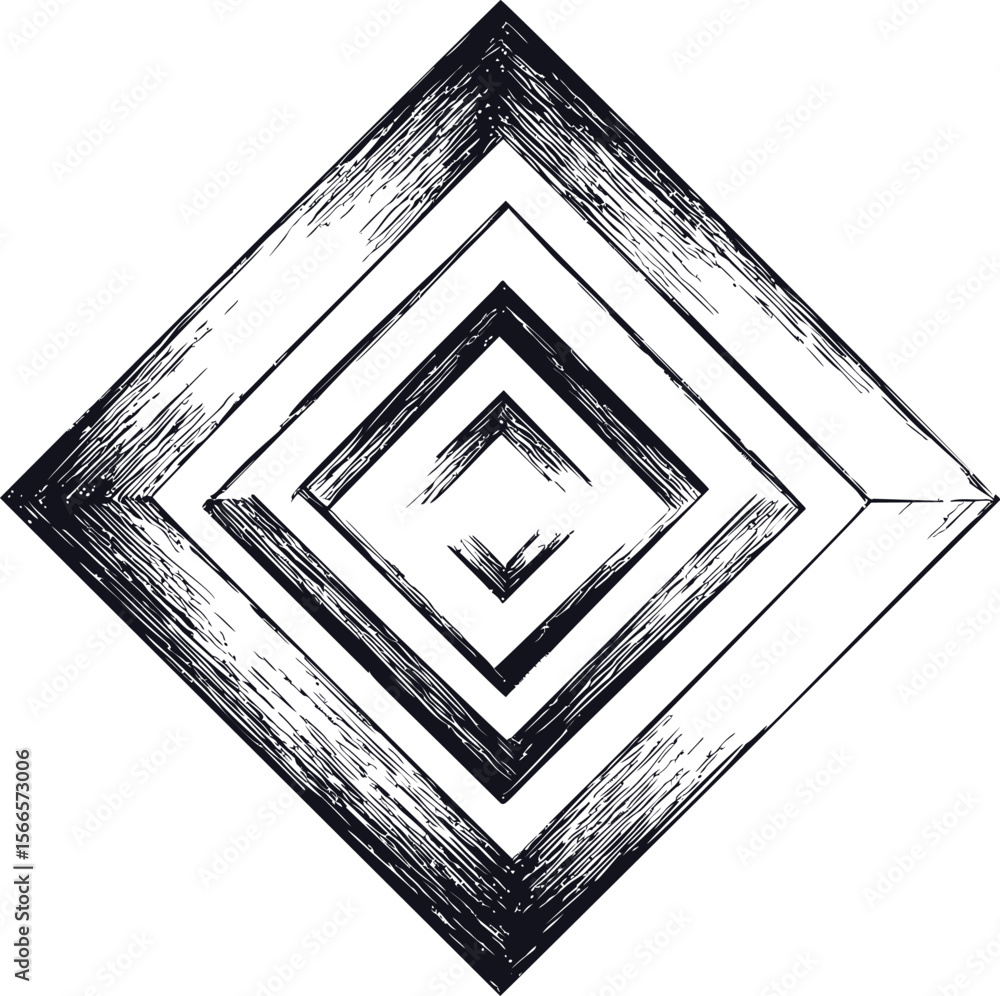 Poster abstract black and white geometric pattern of nested diamonds, concept art