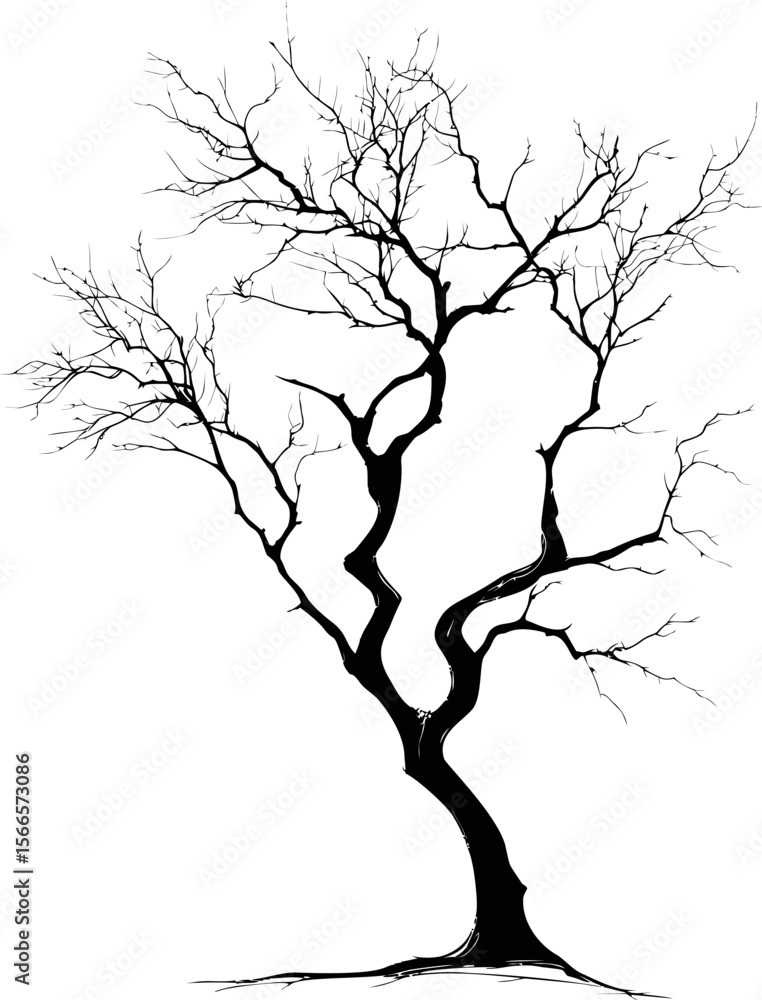 Poster silhouette of a barren tree with intricate branches