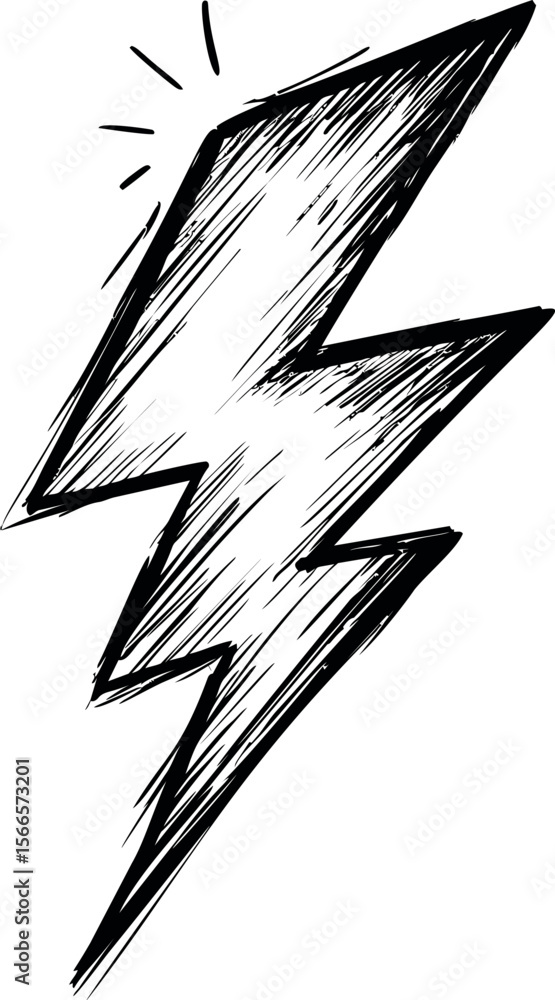 Poster black and white sketch of a large stylized lightning bolt