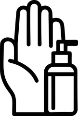 Obraz premium Hand with sanitizer bottle black and white icon emphasizing hygiene care