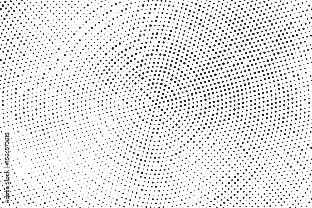 Poster Radial halftone gradient background. Dotted concentric texture with fading effect. Black and white circle shade wallpaper. Grunge rough vector. Monochrome backdrop