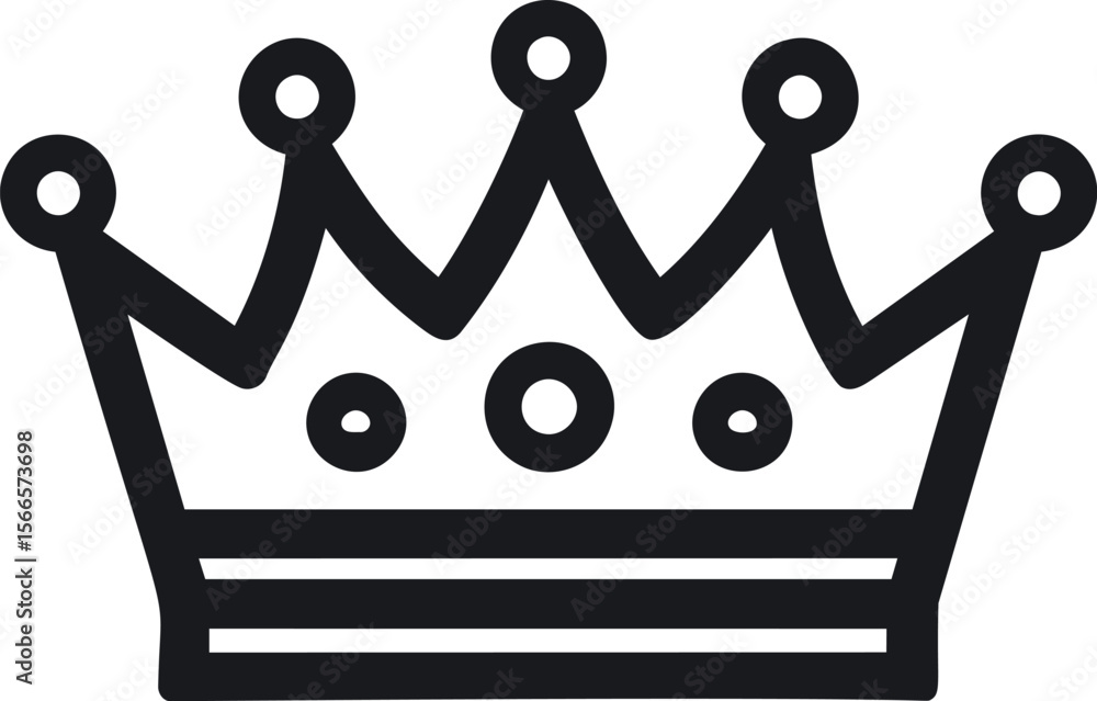 Poster black outline of a five-pointed crown with circles on tips, vector illustration