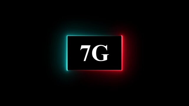 High-tech glowing 7g icon animation, on black background 7g high speed network communication technology animation 7g internet networking technology text icon.