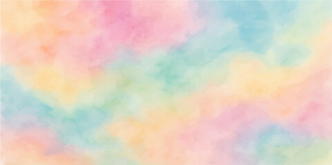 Abstract watercolor background with colorful sky, clouds, and a bright rainbow texture design