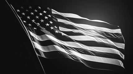 heritage waving american flag black and white