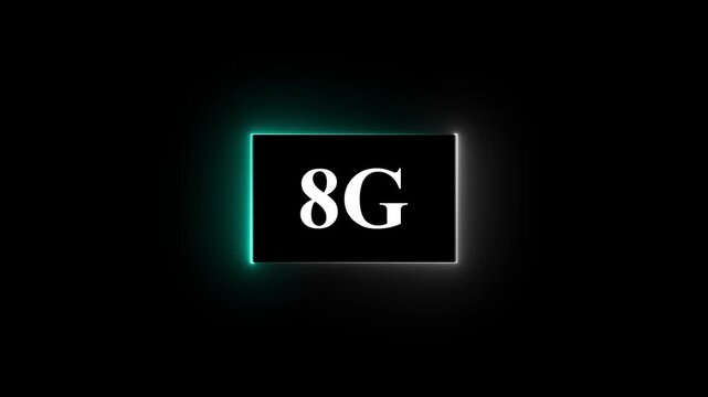 High-tech glowing 8g icon animation, on black background 8g high speed network communication technology animation 8g internet networking technology text icon.