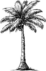 Obraz premium Illustrated palm tree with coconuts in black ink drawing style