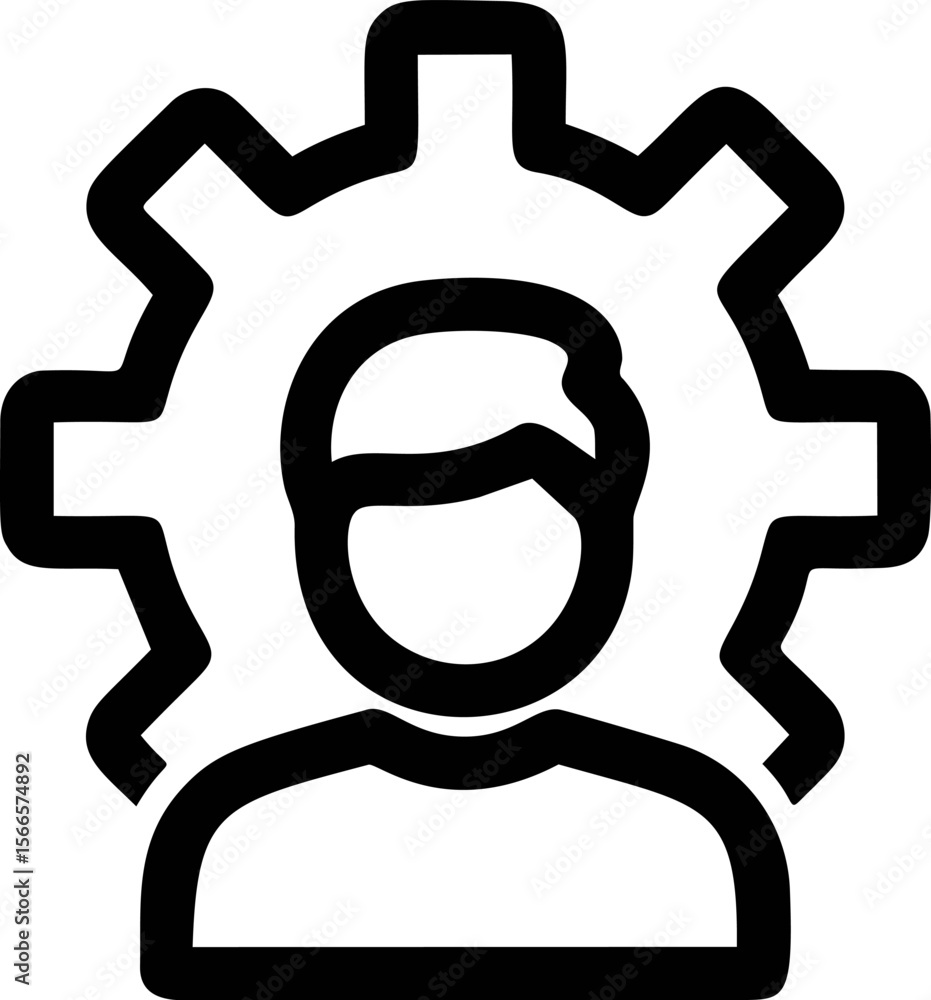 Poster silhouette of a person in front of a gear representing technical support