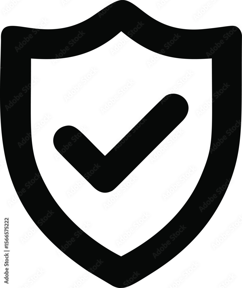 Poster black shield icon with check mark, symbolizing security and protection