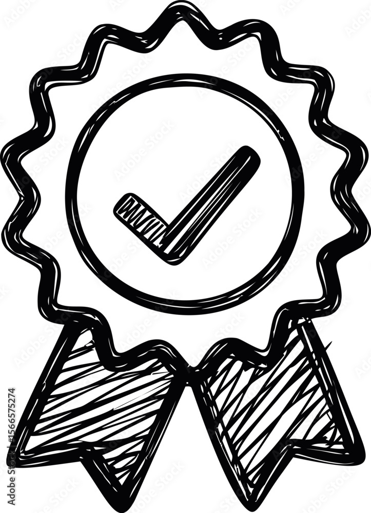 Poster Simple black and white sketch of certificate with a checkmark symbol