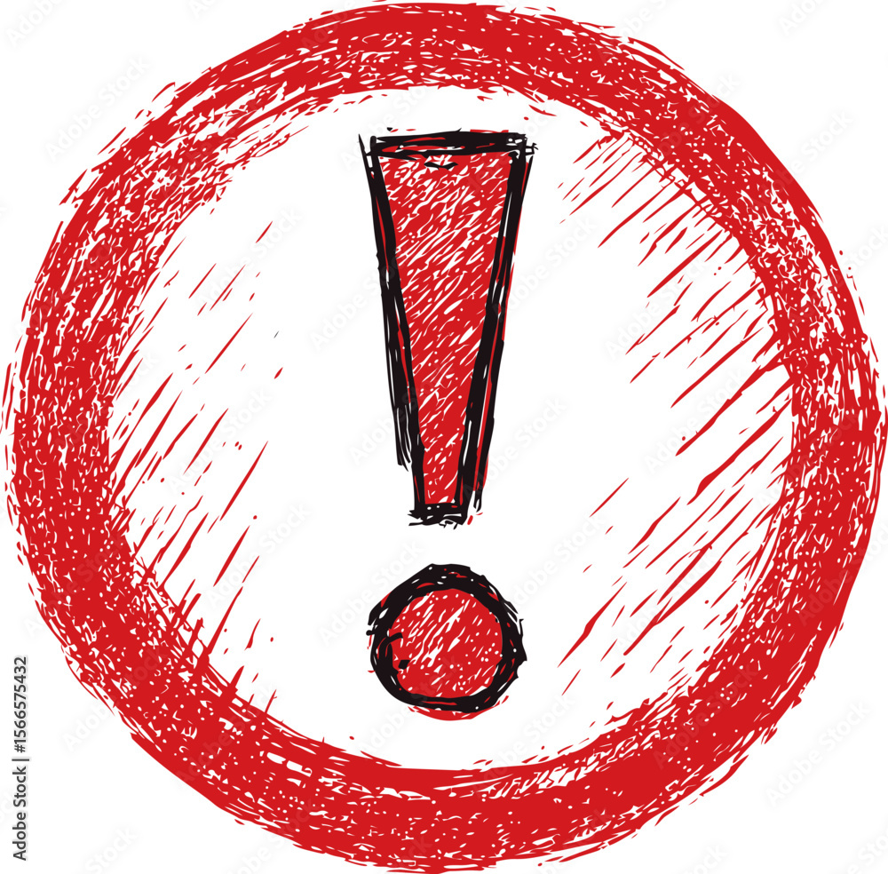 Poster Red sketched warning sign with exclamation mark and circular border